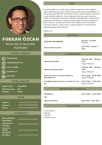 Metalürji Ve Malzeme Mühendisliği Cv Örnekleri cv indir